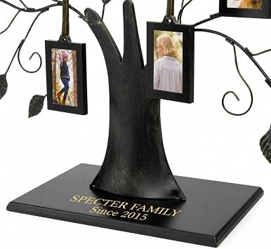 Personalized Family Tree Photo Frame, Custom Engraved Bronze 10 Hanging Photo Display Ornament with Detachable Base for Home Decor, 2x3 Small Picture Holder
