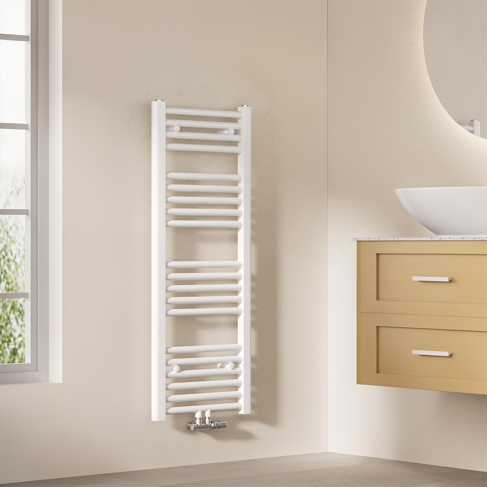 EMKE Radiateur Sèche-Serviettes Blanc 1000 x 400 mm, 356 Watts | Radiateur Sèche-Serviettes pour Salle de Bain Chauffage à Eau Chaude