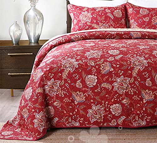Couvre Lit 2 Personnes Matelassé De Luxe Boutis Coton Rouge Dessus De Lit 2 Personnes Taies D'oreillers Couettes Rose Couverture Country Décoratives Jetés...