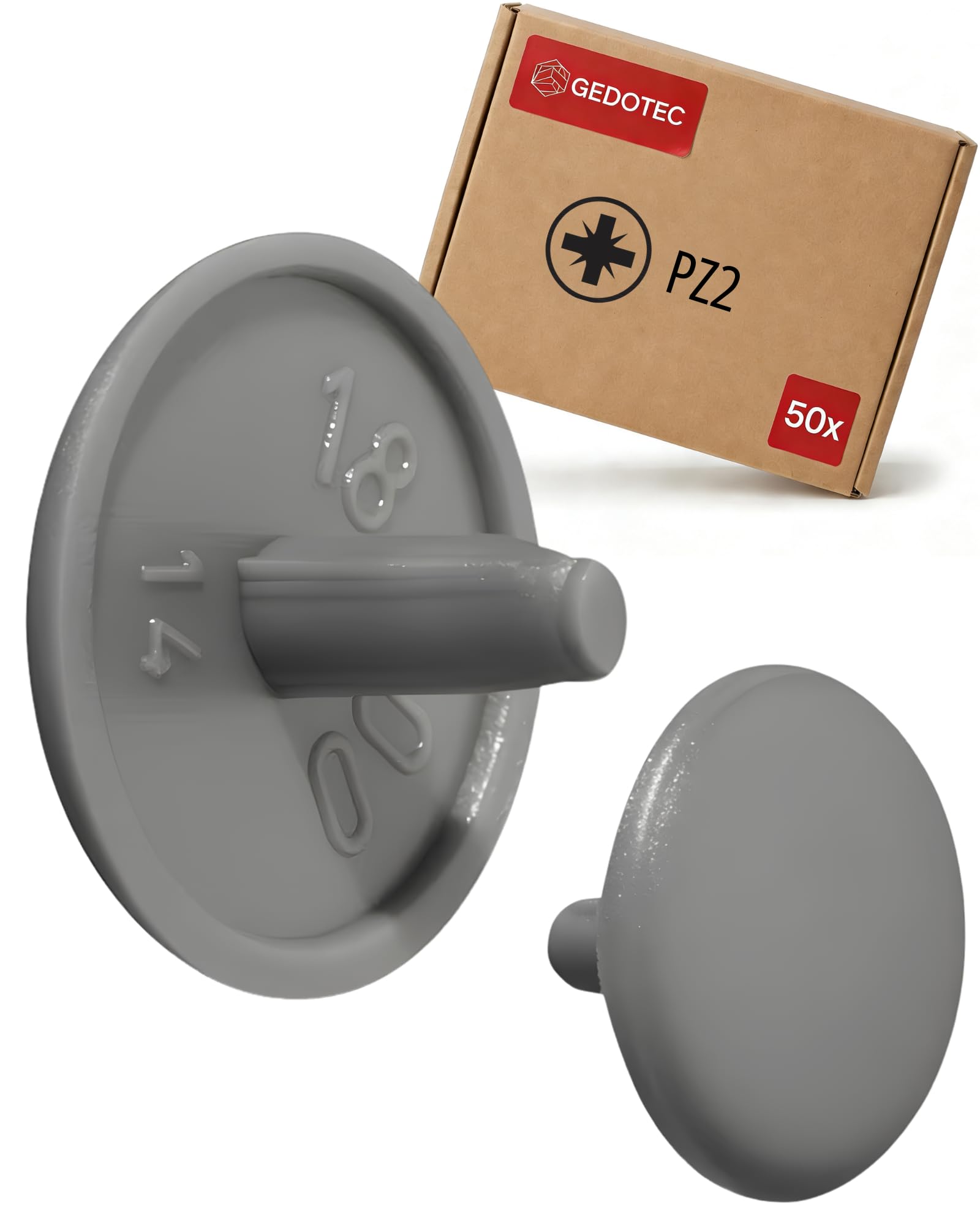 Gedotec Furniture Cover Caps Round | Pack of 50 Screw Caps for Headhole Hole PZ2 | H1115 | Covers Diameter 12 x 2.5 mm | Closure Plugs Plastic Dust Grey | End Caps for Drill Holes