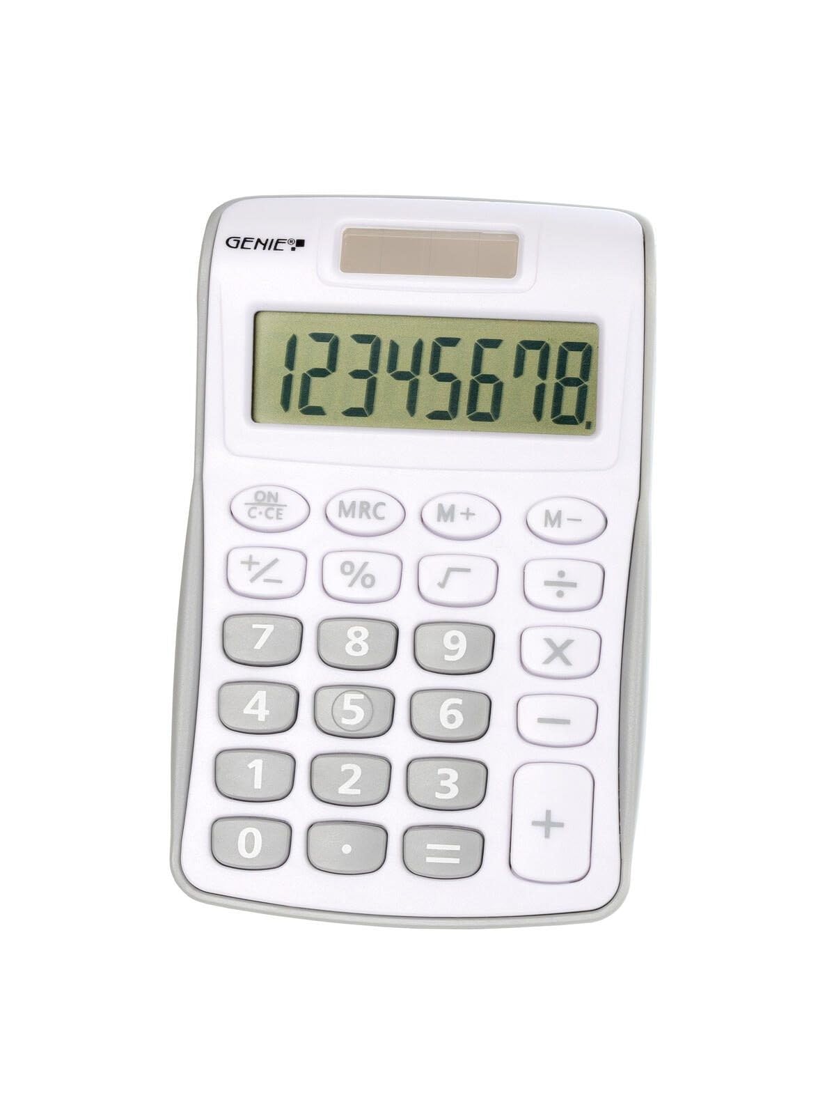 Genie 120 S 8-stelliger Taschenrechner (Dual-Power (Solar und Batterie); kompaktes Design) grau