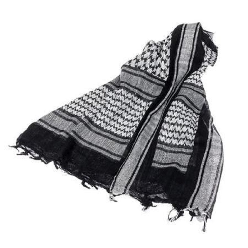 Swift Wear Men's Protective SAS Army 100% Cotton Military Desert Tactical Neck Head Keffiyeh Wrap Combat Sun Hat Scarf Shemagh (Black & White)