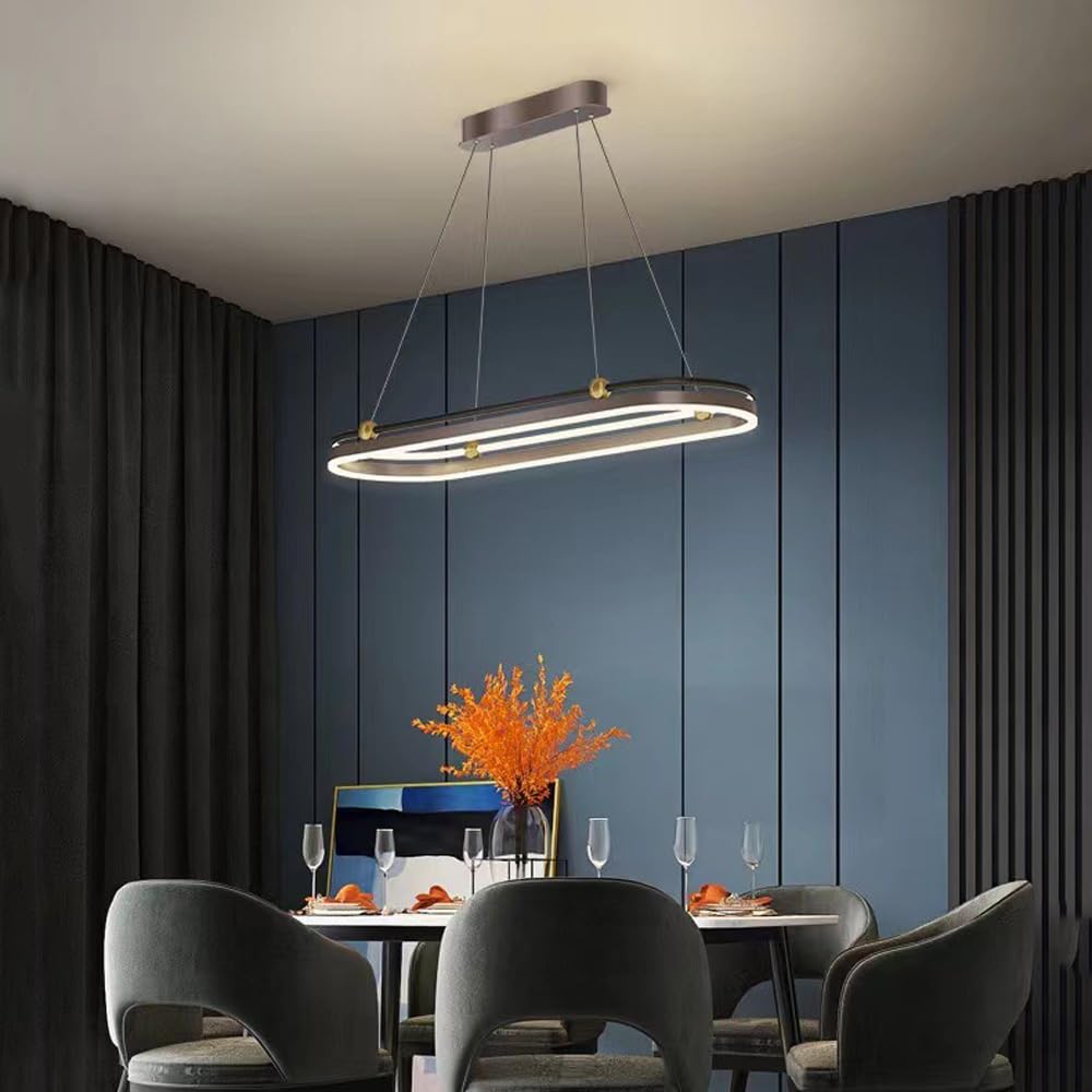 Lampadario rettangolare ad anello a LED per tavolo da pranzo Lampadario circolare di metà secolo 3000K Lampada a sospensione lineare in acrilico nero oro bronzo per isola cucina Soggiorno Hotel Foyer