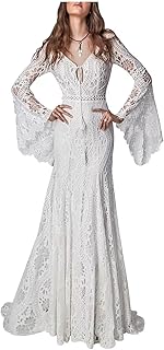 Long Sleeves Boho Wedding Dress Lace Beach Boho Wedding Dresses for Bride