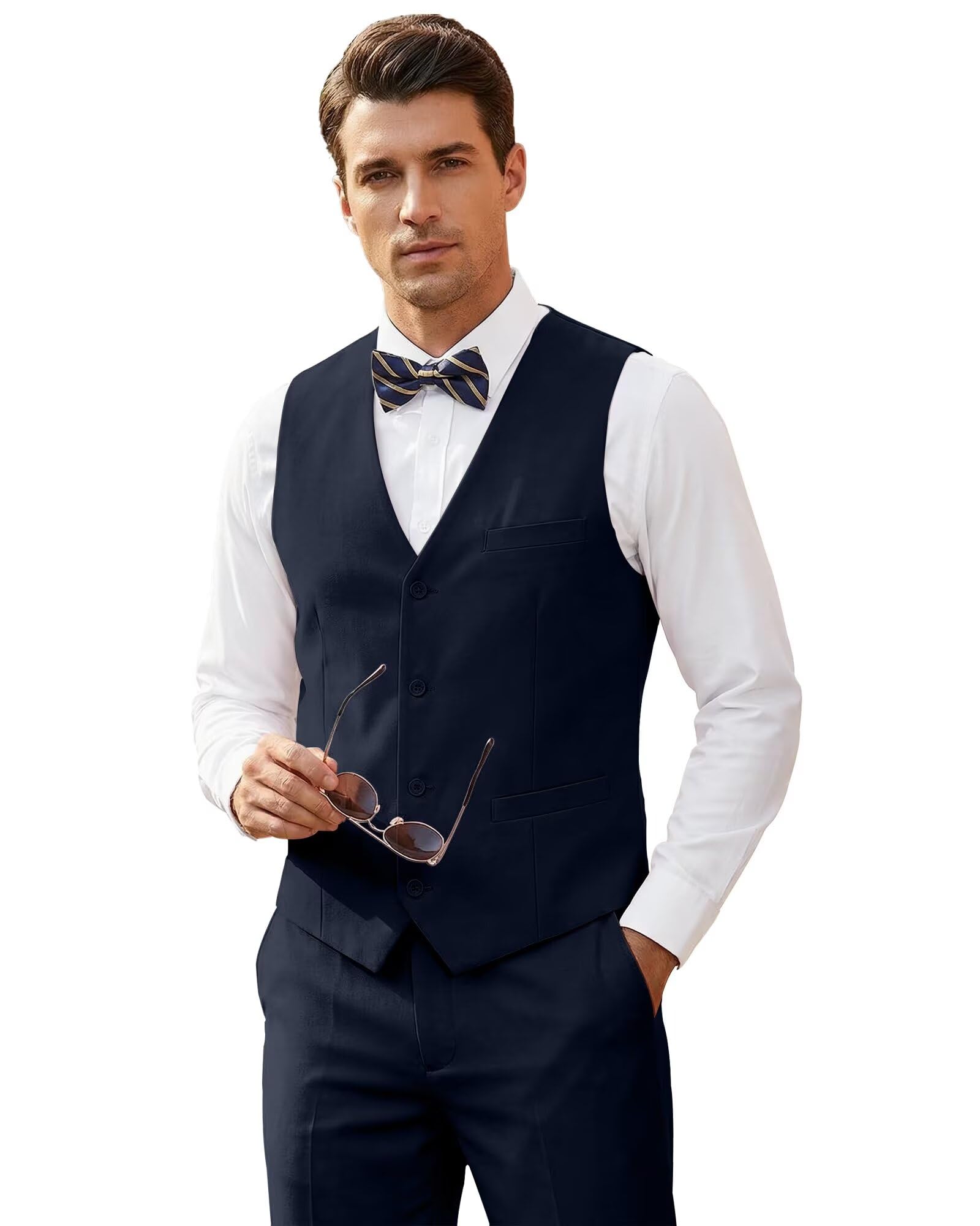 Men's Suit 2 Pieces Suit Set,Slim Fit Formal Bussiness Wedding Suit Vest Pants for Men-image-8
