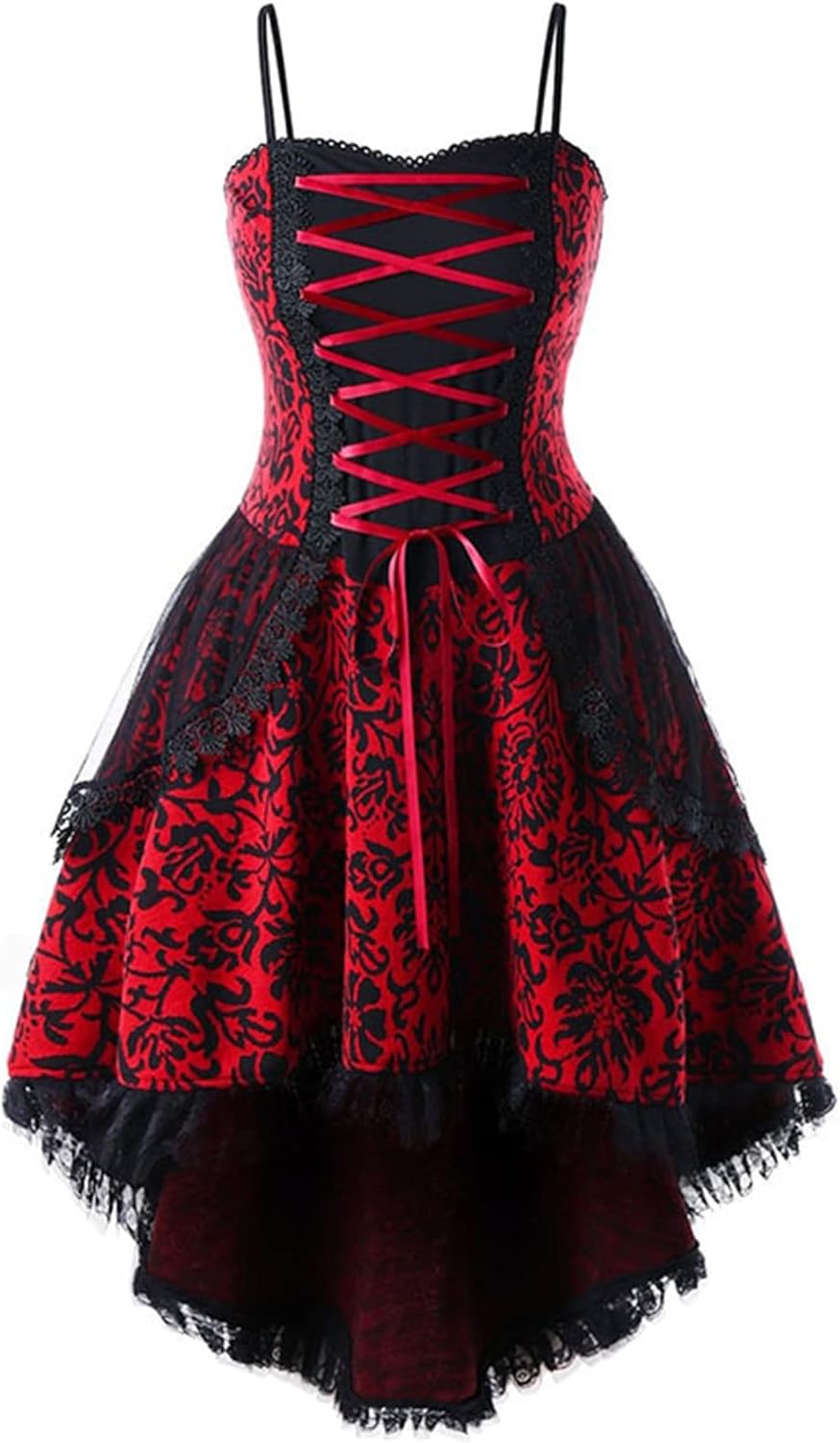 Women Gothic Retro Party Dress Medieval Sleeveless Ball Gowns Plus Size High Low Over Dress Vintage Cocktail Dress