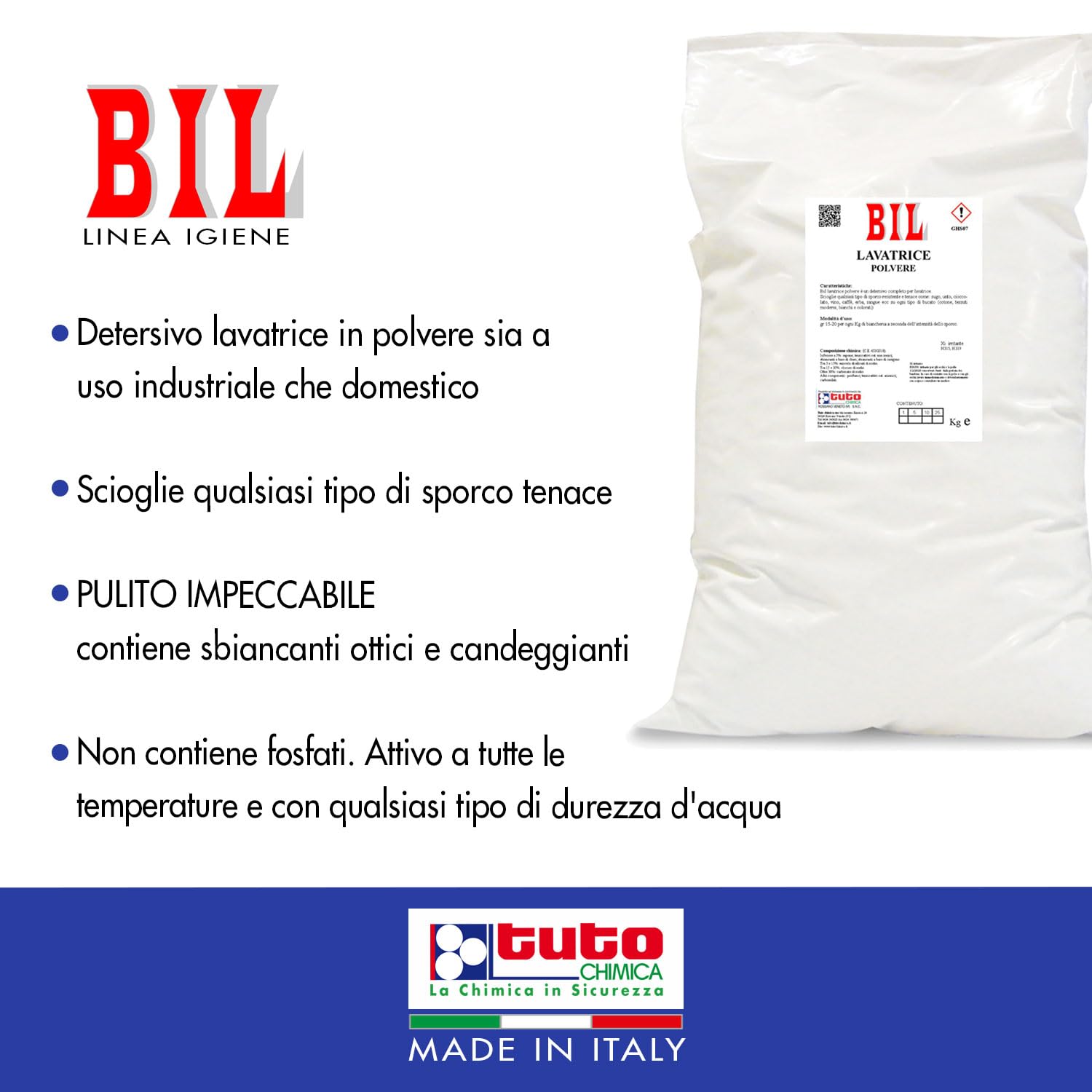 BIL Detersivo Lavatrice Polvere Professionale Kg25 - Elimina le macchie ostinate, Haccp