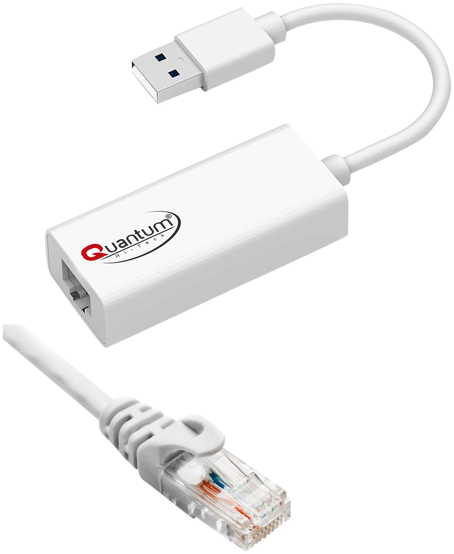 Quantum USB2.0 to RJ45 Ethernet LAN Adapter & RJ45 Ethernet Patch Cable/LAN Cable with Heavy Duty Gold Plated Connectors Supports Hi-Speed Gigabit Upto 1000Mbps,Waterproof and Durable (White)