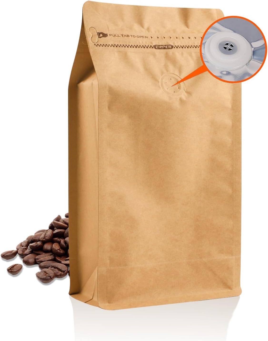 Kraft Paper Coffee Bags with Valve(8oz/ 0.5lb, 50PCS), High Barrier Aluminum Foil Resealable Bags for Coffee Beans Storage, Heat Seal Flat Bottom Stand Up Coffee Pouches(Kraft Paper)