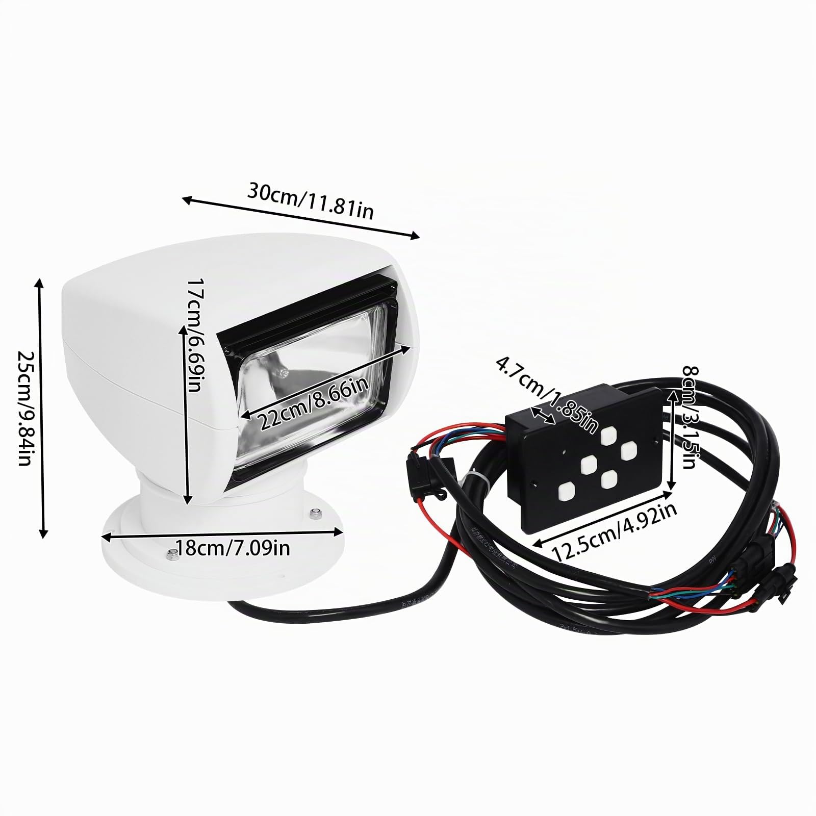Phare de recherche pour bateau, Projecteur de bateau 12V 100W, Ampoule halogène, Télécommande, Projecteur de recherche portable avec rotation à 360 °, Pour yacht garde-côte 2300 lumens [A＋＋à E] (HT60)