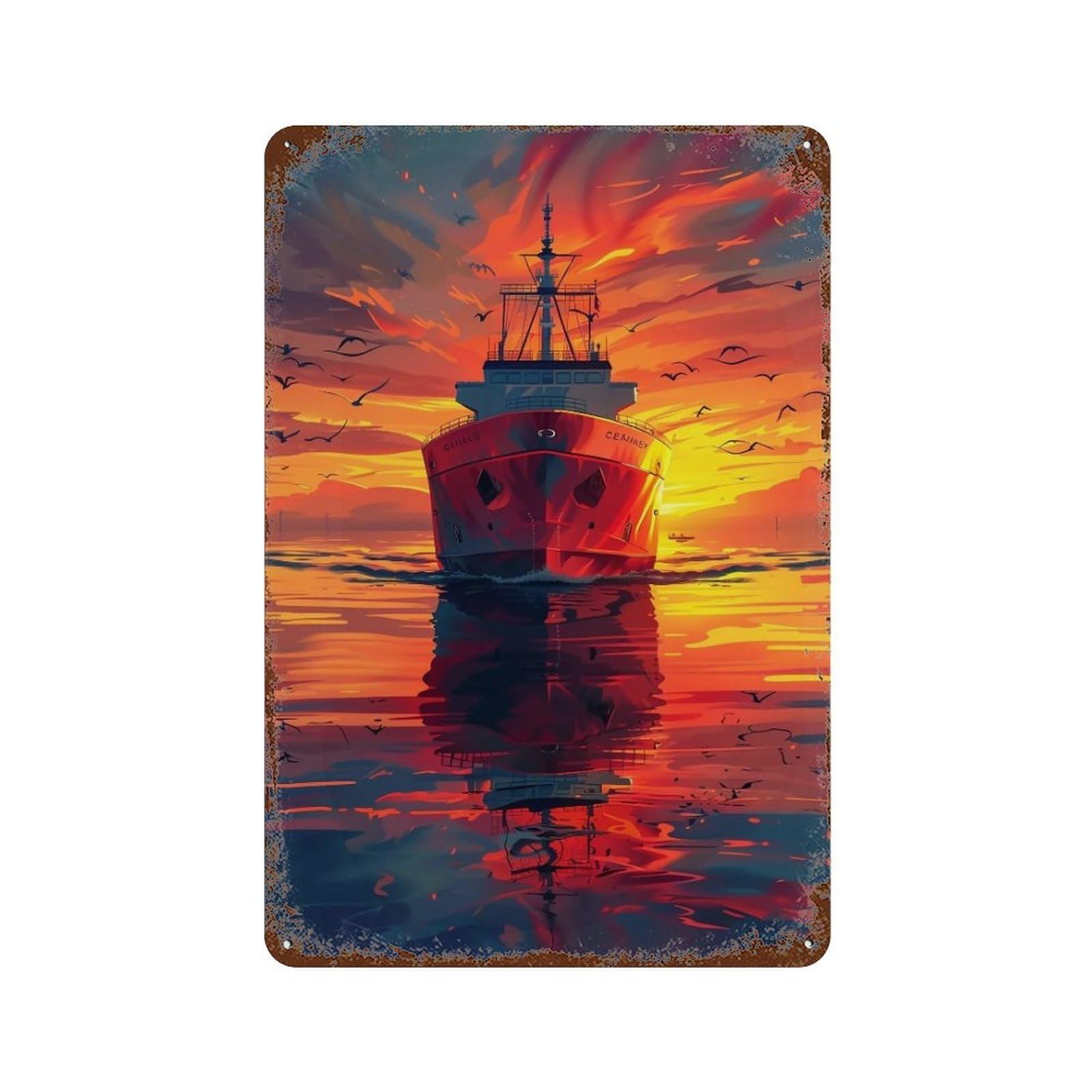 HDURYEYRYY Sunset Tug & Mirror Sea 01 Wall Retro Iron Vintage Art Metal Tin Sign Poster Modern Home Cofffee Club Art Bar Shop Decor 30x20cm