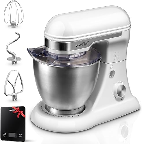 Miniatura 11 de Geek Chef Batidora eléctrica de pie, 4.8 cuartos de galón, 12 velocidades, mezclador de alimentos con cabezal inclinable con gancho para masa,
