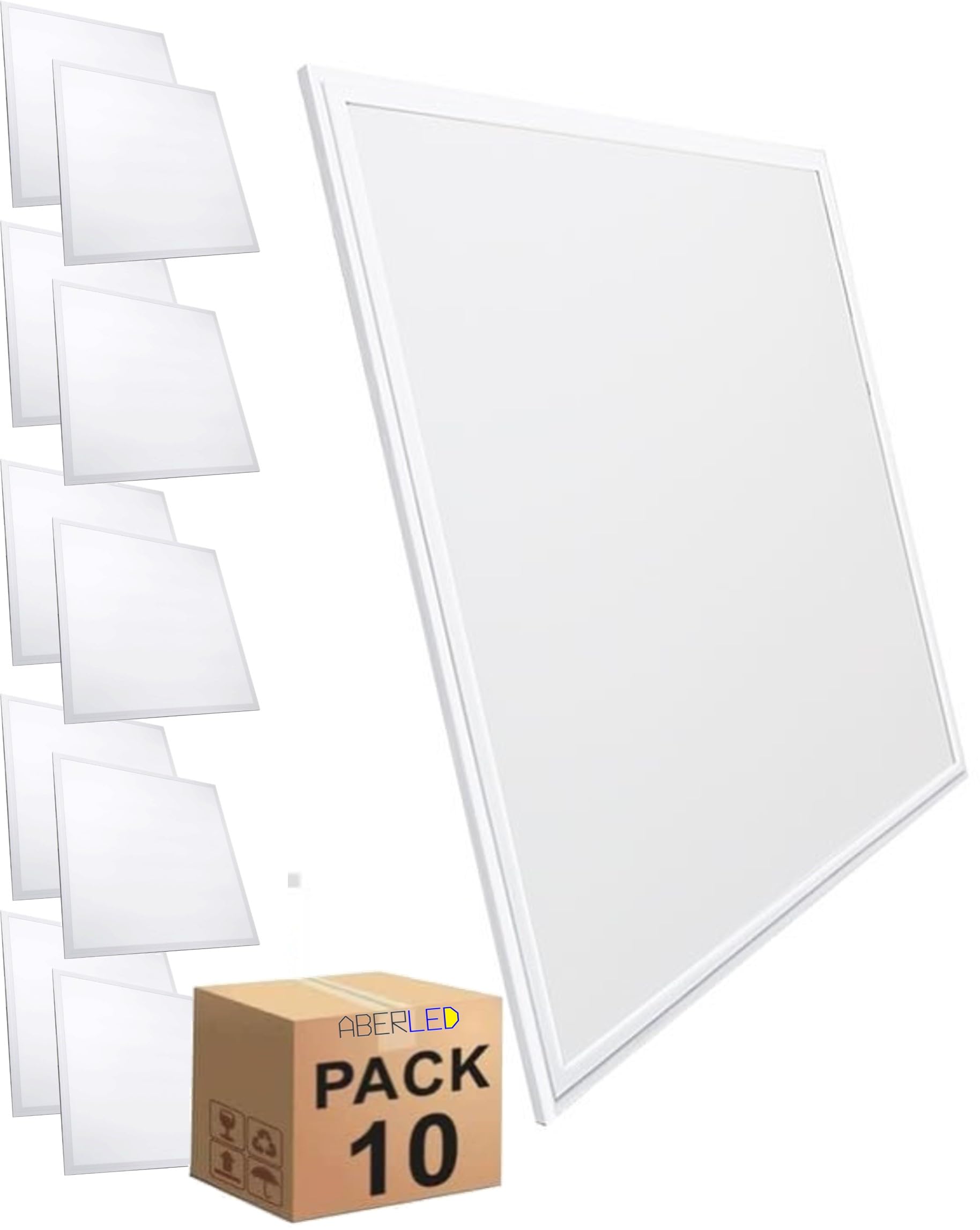 Genérico Pack 10 x Panel LED 60x60 cm 42W - Envio 24h - 10 unidades para Falso Techo, Placa LED Driver CertaDrive Aberled, Paneles Bajo Consumo y Gran Luminosidad 4200 Lúmenes (Blanco Natural)