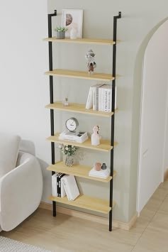 6-Piece Wall Mounted Bookcase, Shelf (Oak)