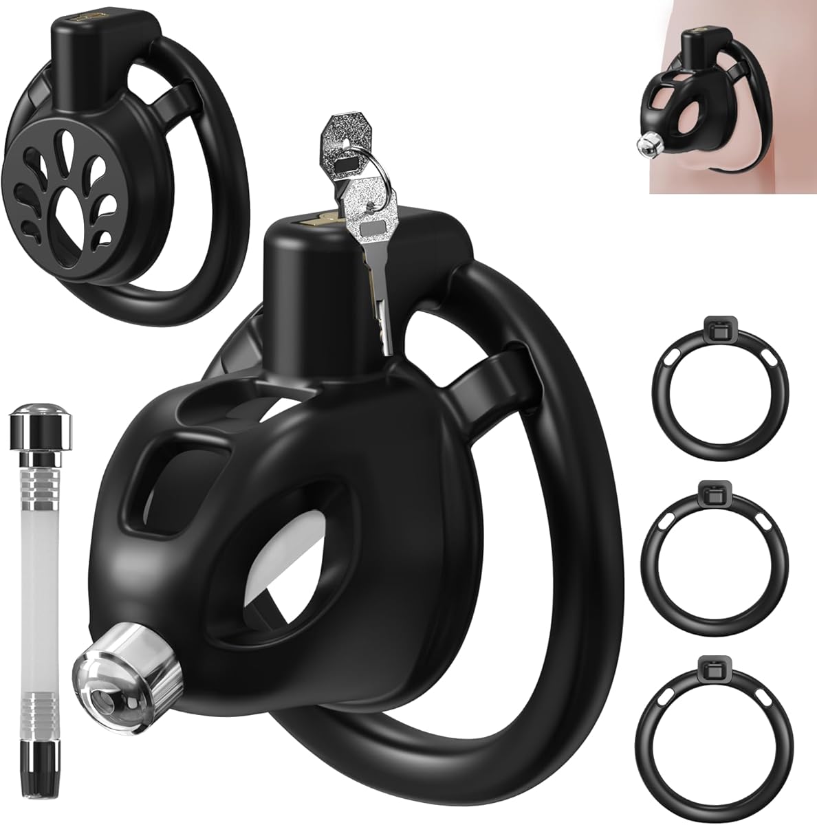 Peniskäfig 2 Set Keuschheitskäfig Herren mit 3 Penisring, SM Sexspielzeug Chastity Cage Männer mit Harnröhrenkatheter Extrem Erotik Sex