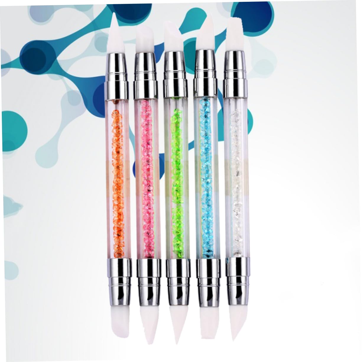 Healeved 15pezzi Pennello Per Nail Art Silicone Con Testa Doppia e Diamante Strumenti Per Manicure e Decorazione Unghie Facile Da Usare Per Disegni e Tratti
