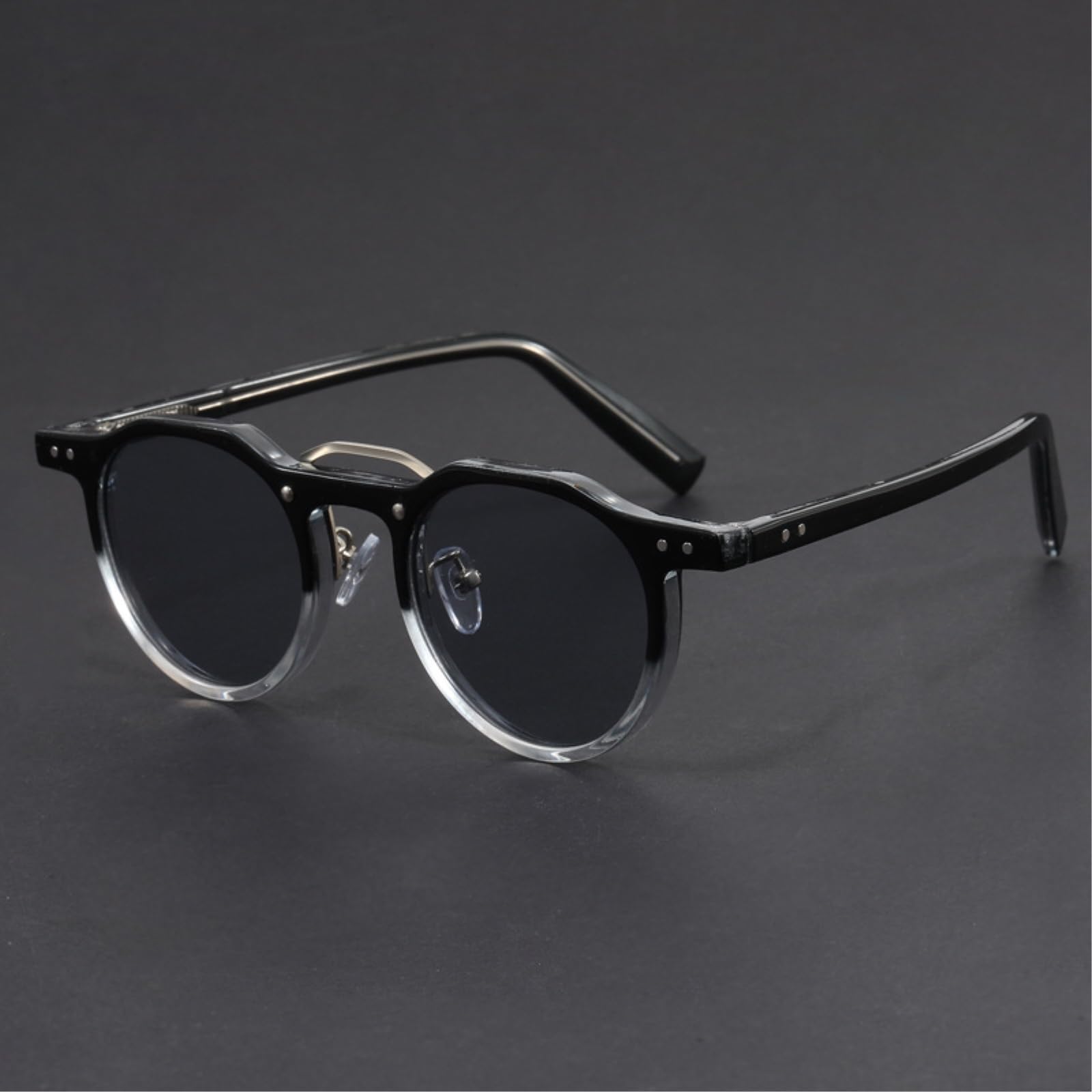 Occhiali da Sole Hip-Hop Punk Rotondi Modello Hp-260624 Uv400 Retro Unisex Streetwear di Moda Style-Black Sliver Grey