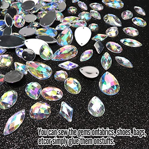 TOAOB 117 Pieces Sew On Rhinestone AB Clear Gems Acrylic Faceted Flatback Sewing Crystal Rhinestone Mix Shape for DIY Crafts Clothes Shoes Bag Decoration - Image 3