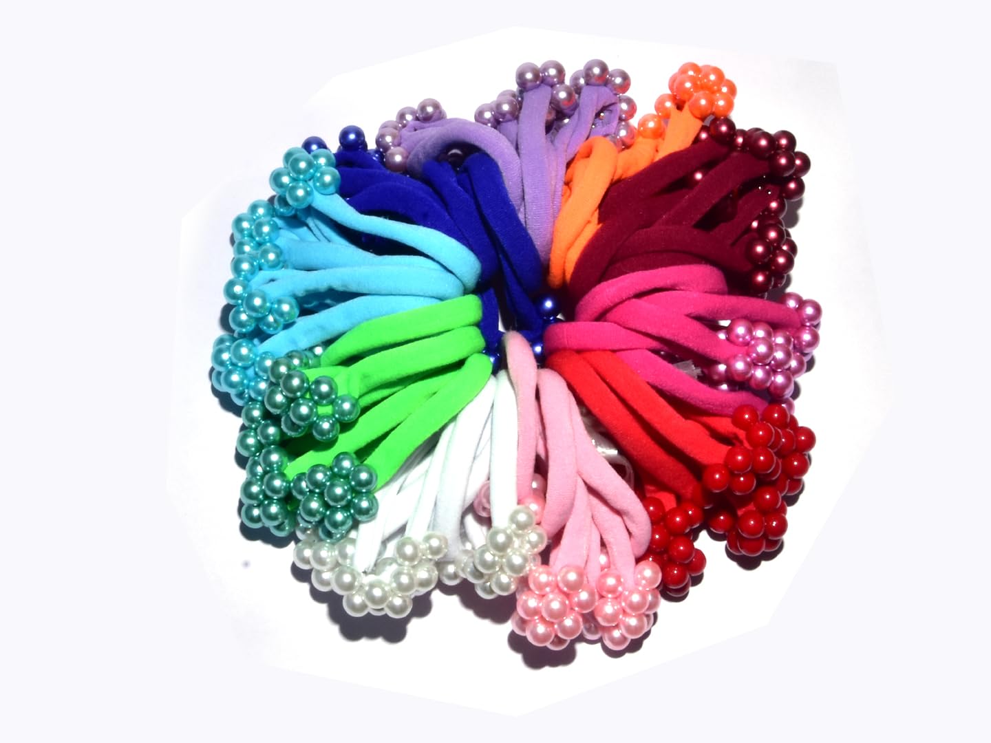 10 Pieces - Multicolor Fancy Rubber Band (Hair Accessories) and Imitation Peal Beads Ponytail Holders for Girls and women’s