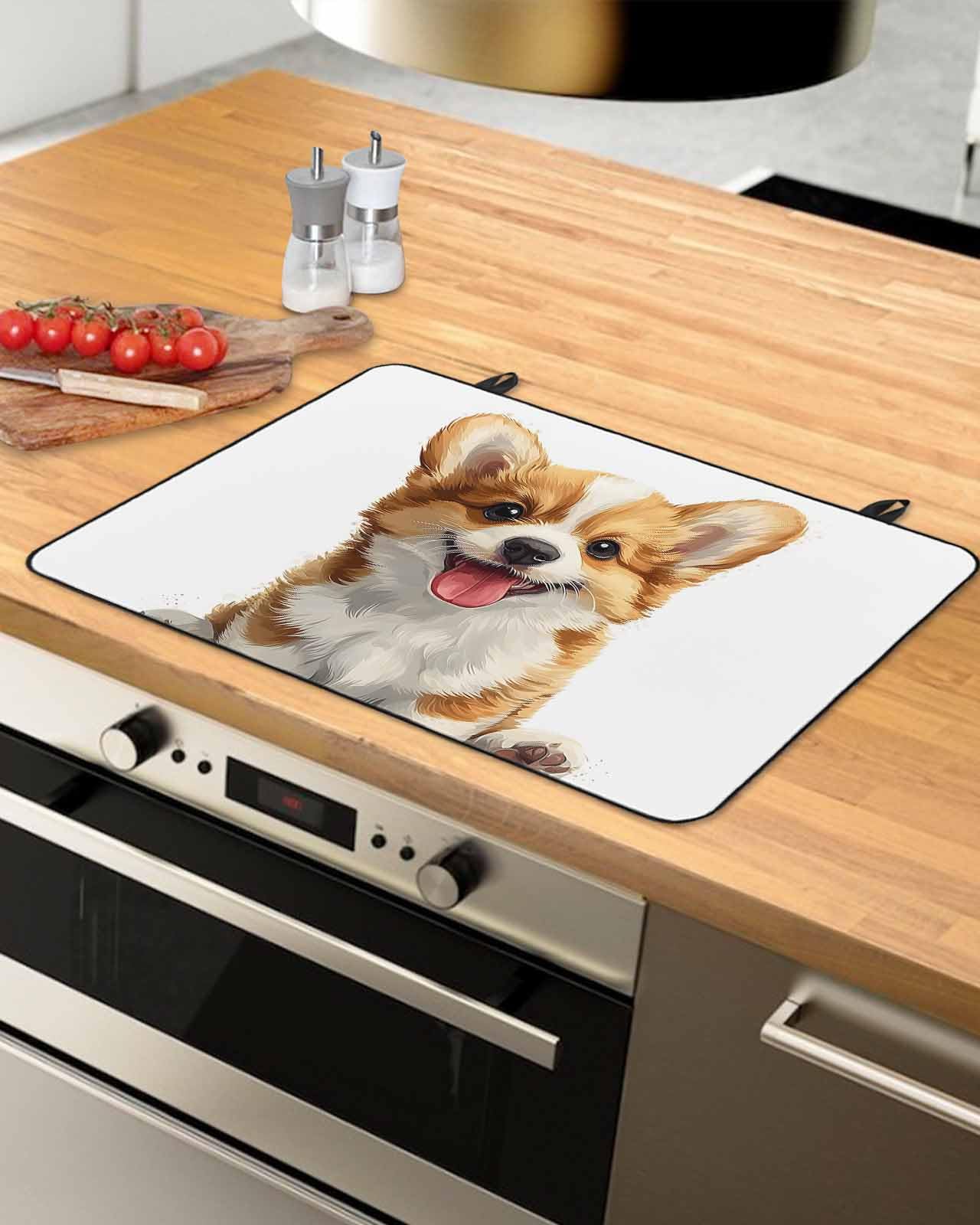Stove Cover for Electric Stove, Cute Watercolor Puppy Cartoon Brown Dog Stove Top Cover for Glass Top, Heat Rubber Mat Foldable Cooktop Cover Top Protector, 24
