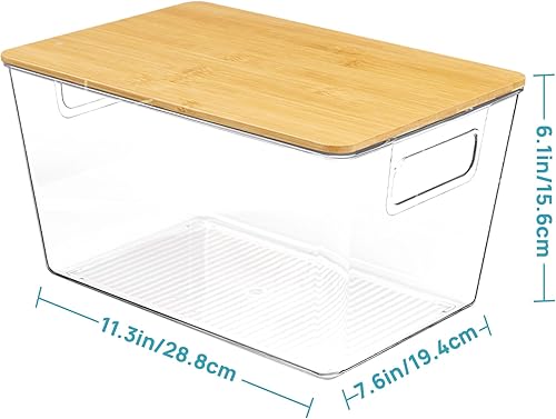 Miniatura 2 de Vtopmart Paquete de 6 cubos organizadores de almacenamiento apilables transparentes con tapas de bambú, recipientes grandes de plástico con asa para