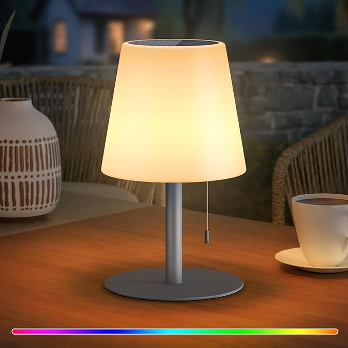 uuffoo uuffoo Solar Table Lamp Cordless Rechargeable Outdoor Solar Table Lamps Warm White RGB Colors Water-Resistant for Yard, Patio, Terrace Table Light for Home Use (Silver Gray)