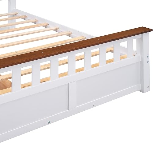 Miniatura 4 de Cama clásica de madera con 2 cajones de almacenamiento marco de cama con cabecera y estribo para adolescentes y adultos soporte de listones de