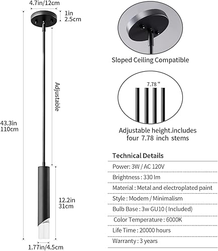 Miniatura 3 de LIANGMH Luces colgantes modernas en la cocina, mini lámpara colgante negra para dormitorio, mesita de noche, candelabro pequeño, lámpara colgante de