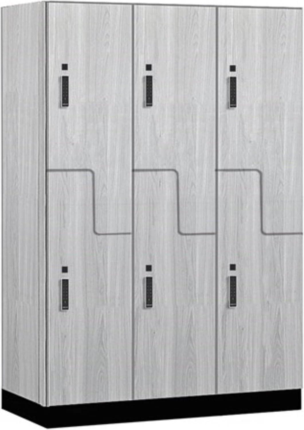 Salsbury Industries 18" Wide Premier Wood Locker-Double Tier 'S' Style-3 Wide-6 Feet High-24 Deep-Silver Teak-Black Electronic Locks