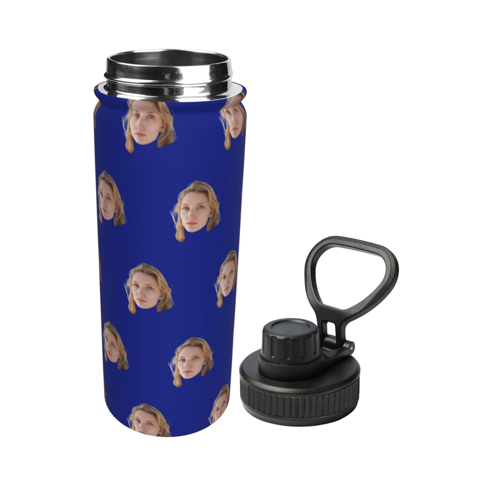 Custom Face Print Water Bottles Stainless Steel 18OZ, Sports Insulated Thermos for Outdoor Sport Travel Gym