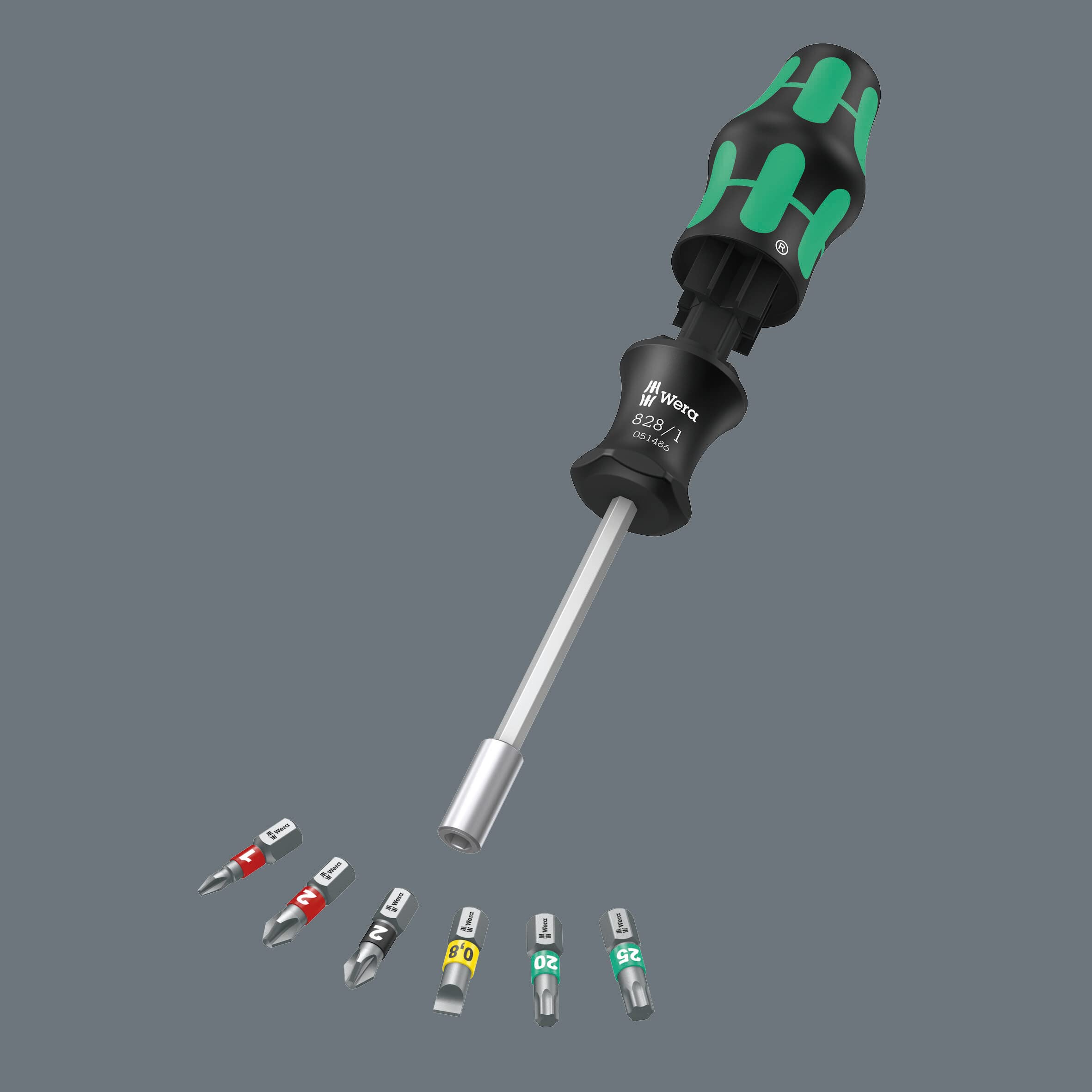 Wera - 05051510001 - Schraubendreher mit Bit Magazin, Kraftform Kompakt 27 Set 1, 7-teilig