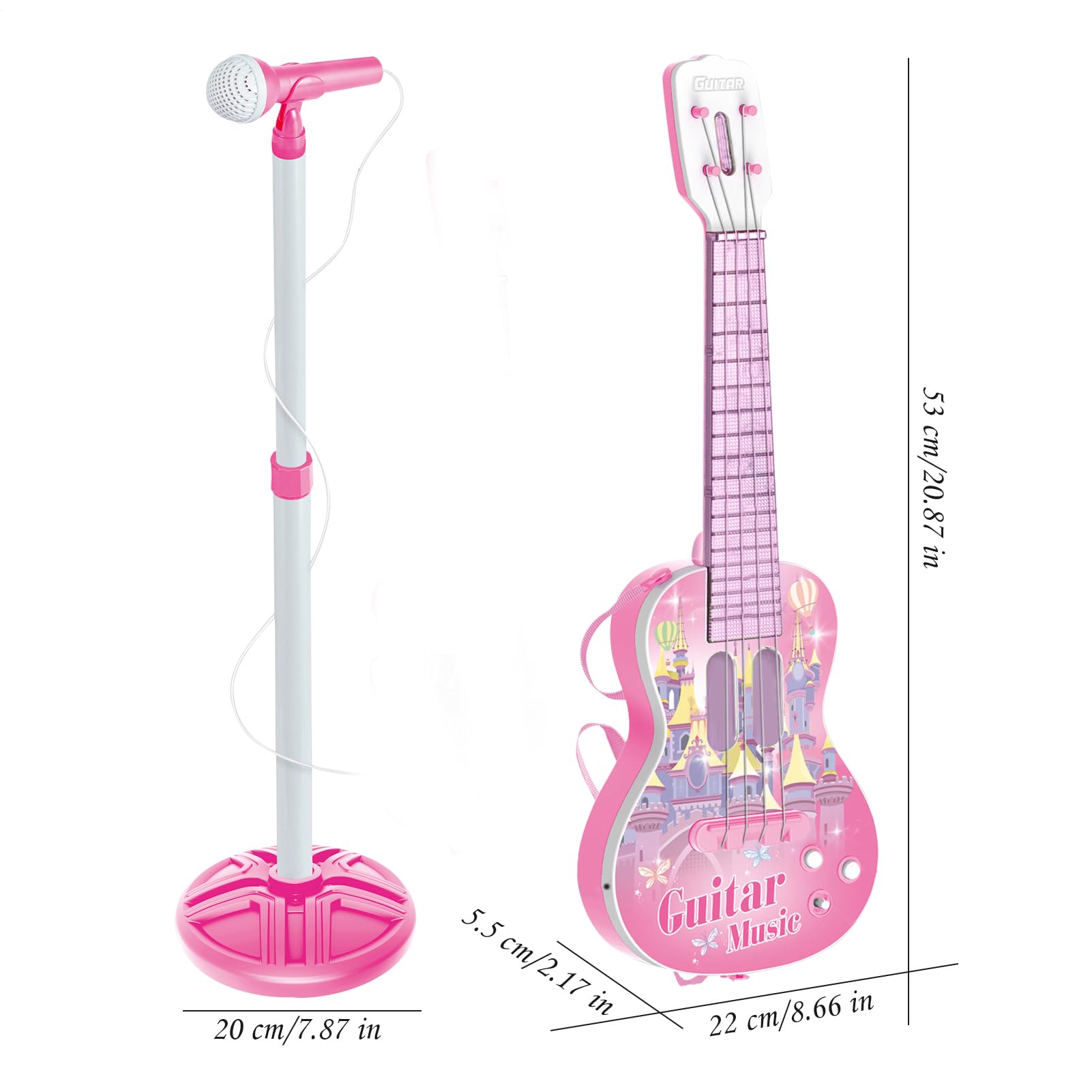 Chitarra Giocattolo Per Bambini Giocattolo Strumenti Musicali | Kit Apprendimento con Chitarra e Microfono Per Viaggi Camera Dei Giochi Scuola Asilo Feste Di Gruppo