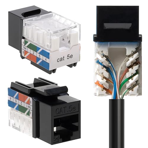 SATMAXIMUM RJ45 Cat5e CAT6 Keystone Ethernet Wall Jack Punch Down UTP 45 grados (terminación más fácil que 90 grados), perfil delgado negro (5)