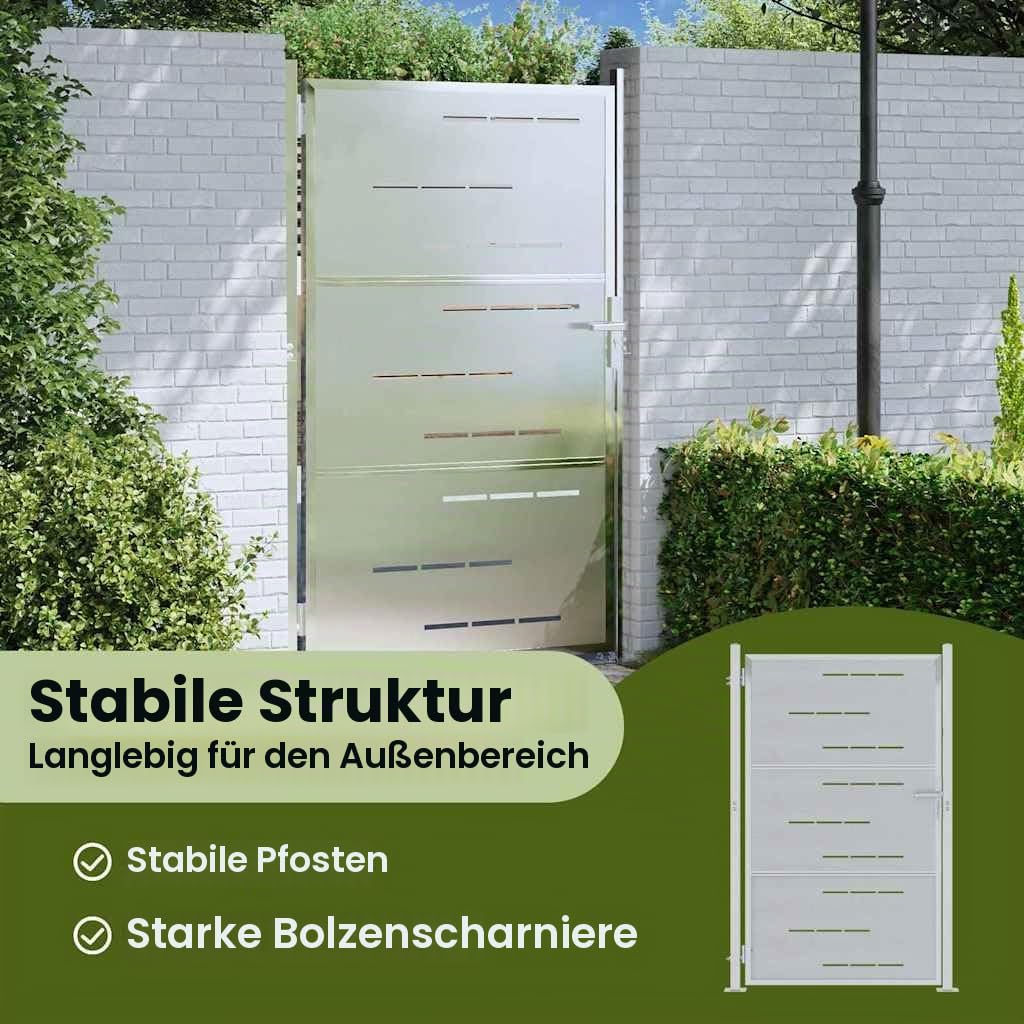 vidaXL Gartentor mit Schloss Silber 85 x 144 cm Edelstahl, Garten- und Terrassentür, modernes Stahl-Gitter, sichere Außenbarriere, rechteckiger Edelstahl-Eingang