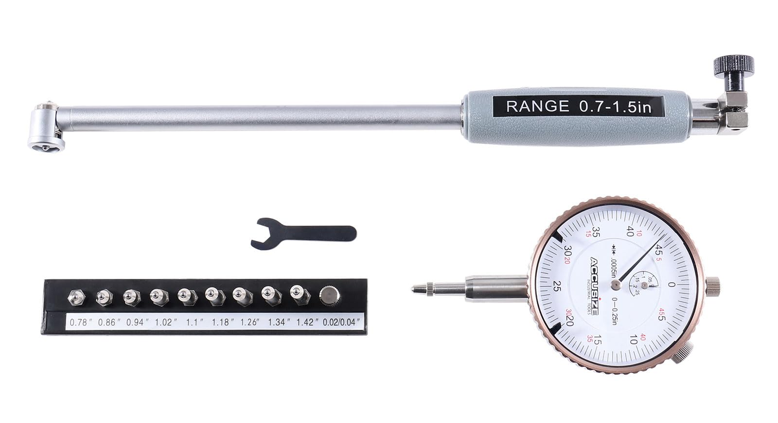 Accusize - Calibre de orificio de esfera de 0.7-1.5 pulgadas x 0.0005 pulgadas, longitud del tallo 5 pulgadas, #EE20-5015
