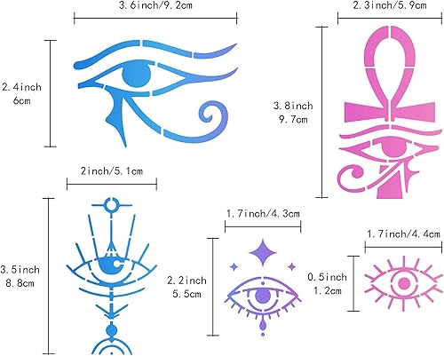 Miniatura 3 de GORGECRAFT Plantilla de metal de ojos malvados de 6.3 pulgadas, símbolo egipcio, plantilla de quema de madera, plantillas de jeroglíficos