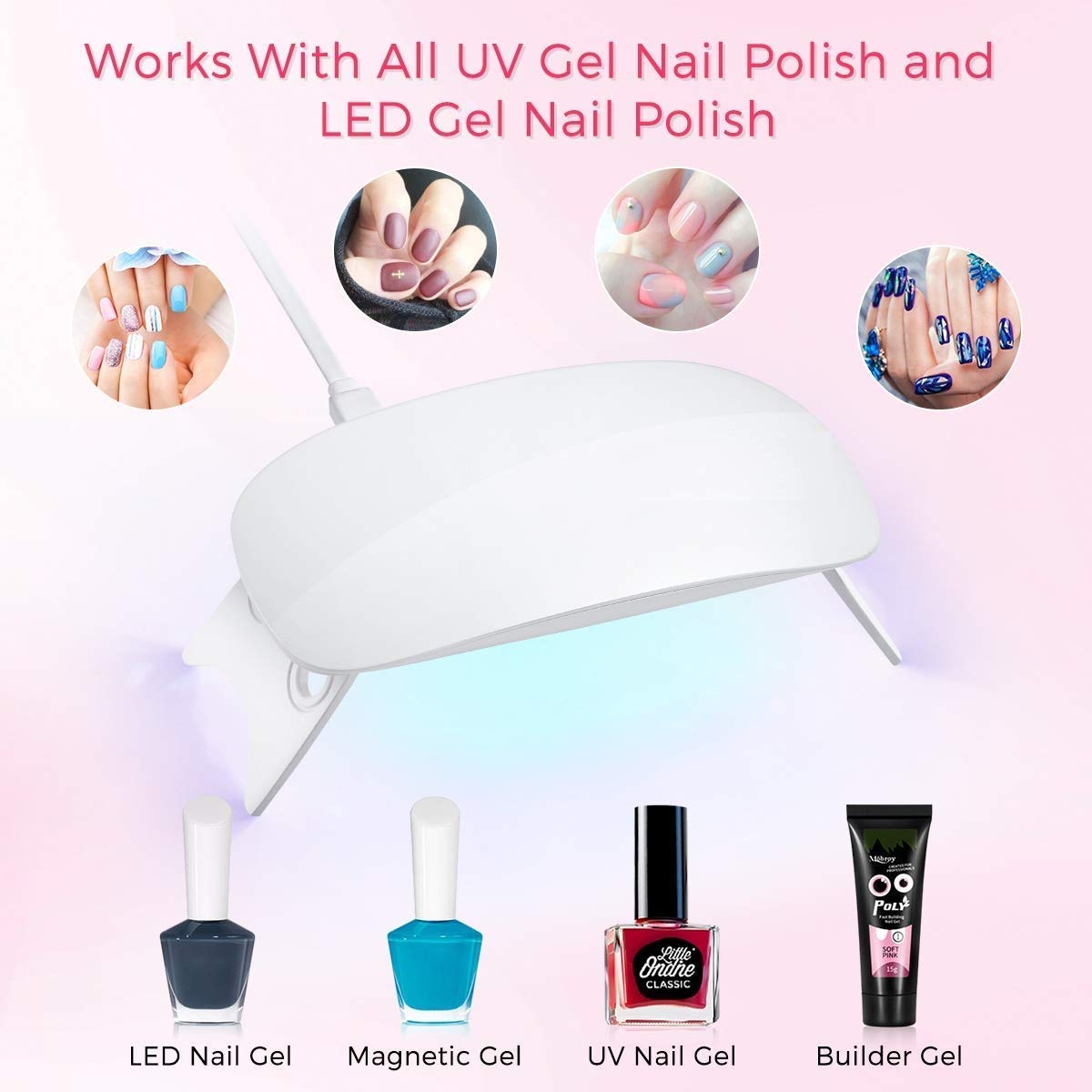 Kiyaan USB UV Sun Dryer Gel Nail Polish Art Curing LED Lamp 6W Portable Manicure Tool pink,white 3