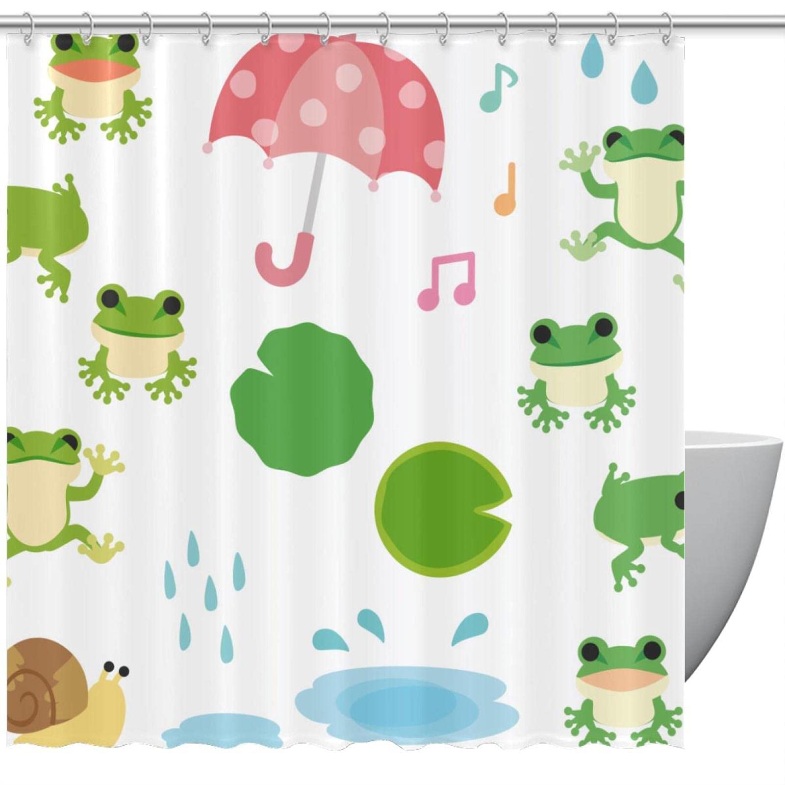 Rideau de douche imperméable 182 x 183 cm grenouille verte et rose