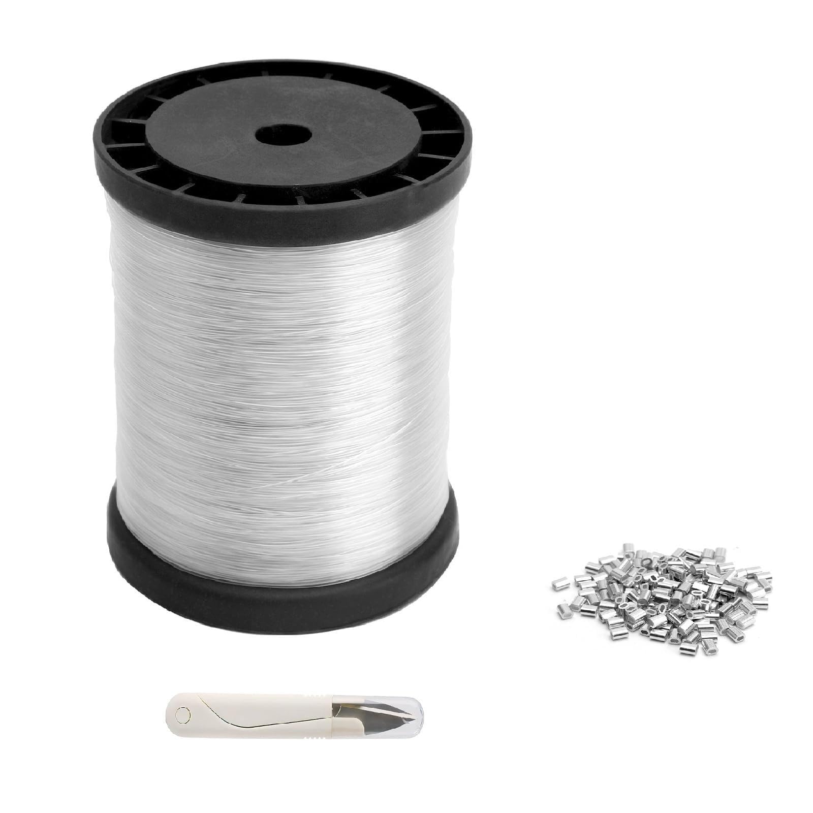 120 nylonowych żyłek wędkarskich, 0,8 mm, 200 m, niewidoczna żyłka, 120 szt. aluminiowych nasadek do zaciskania, mini nożyczki wędkarskie, maks. 16 kg