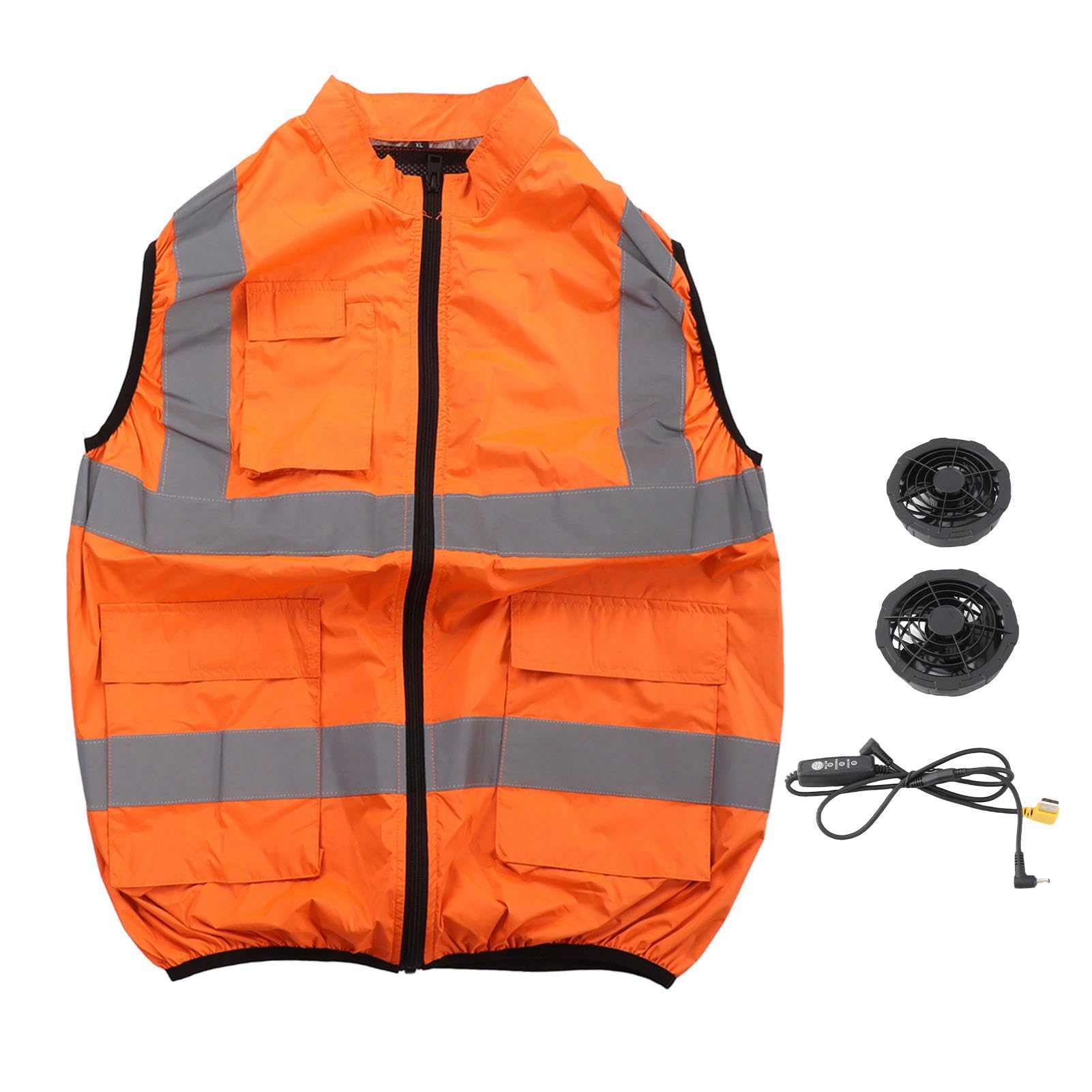 Fockety Chaleco de seguridad para refrigeración, chaleco de aire acondicionado con 2 ventiladores, tira reflectante, chaleco de refrigeración personal para trabajar