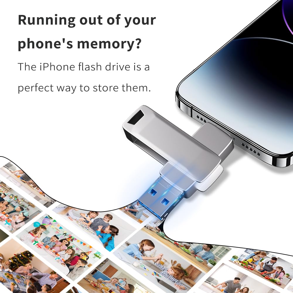 Pendrive 512 GB de Alta Velocidad 3.0 para iPhone, Memoria USB Externa 4 en 1 para Móviles, Teléfonos, Computadoras y Más - Disco Duro Externo para Datos, Fotos y películas, para Viajes y Oficina — view 2