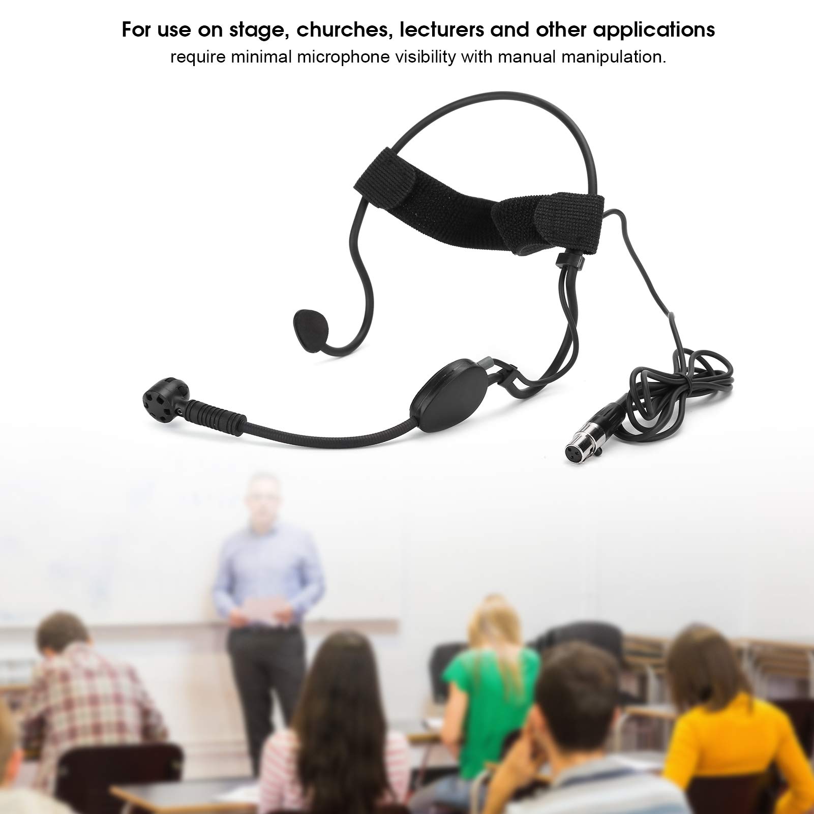 Micro Auriculares de 3 Pines, Mini Micro Condensador de Diadema portátil de micrófono inalámbrico para cámara XLR para Rendimiento en Escenario, enseñanza - Negro