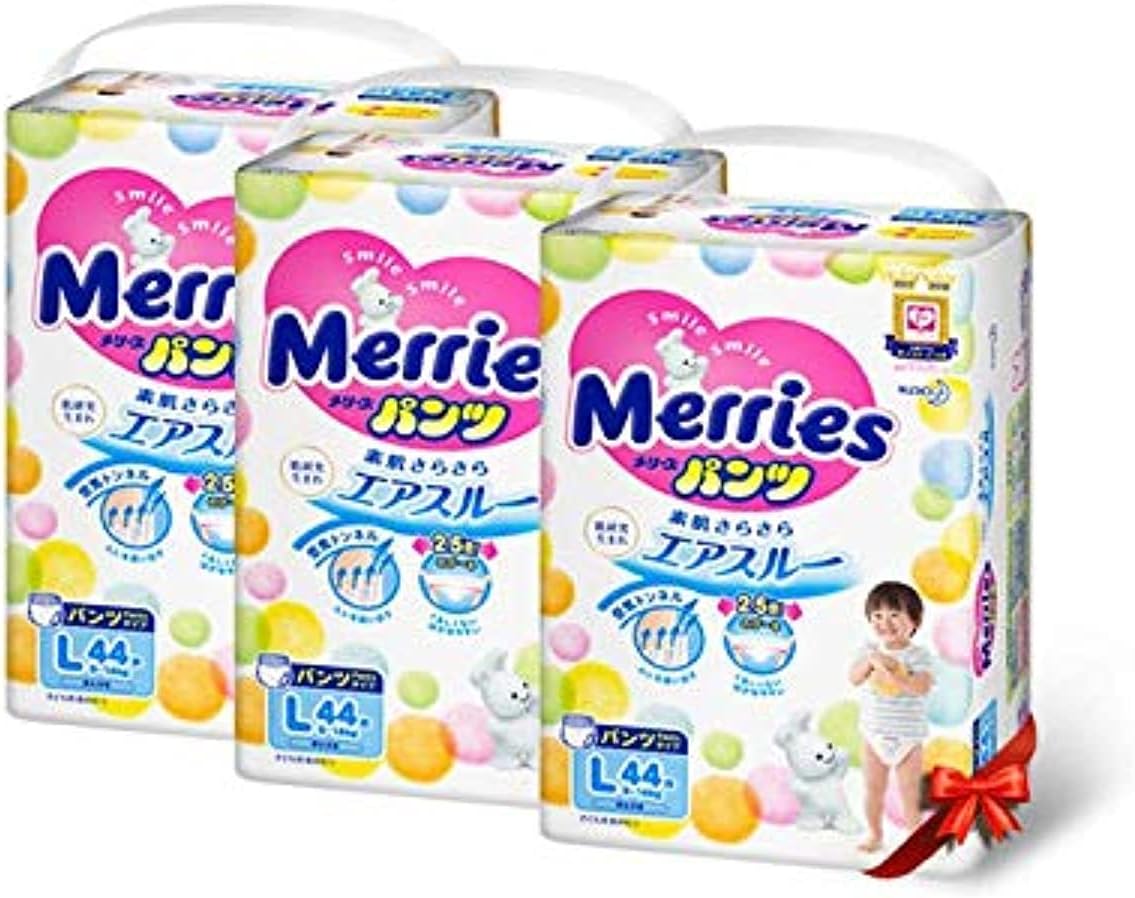 SUNAYAMerries Size Pant Diapers, (Large - 44), 3 Packs Combo (132 Pieces)