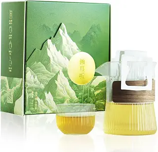 傾耳聴 QINGERTING プレミアム高山白茶 フック式ティーバッグ（コーンファイバー製） - 環境に優しい素材でオフィスと家庭で使いやすく、何度も抽出可能、1箱7袋入り