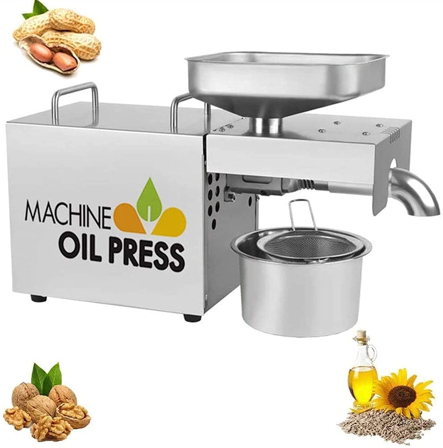 Aserzenith 1 610W Home Automatic Oil Press Machine Stainless Steel Oil Extractor Cold Oil Expeller Maker Machine Easily Extract Nut Peanut Sesame Rapeseed Walnut Oil Commercial/Household