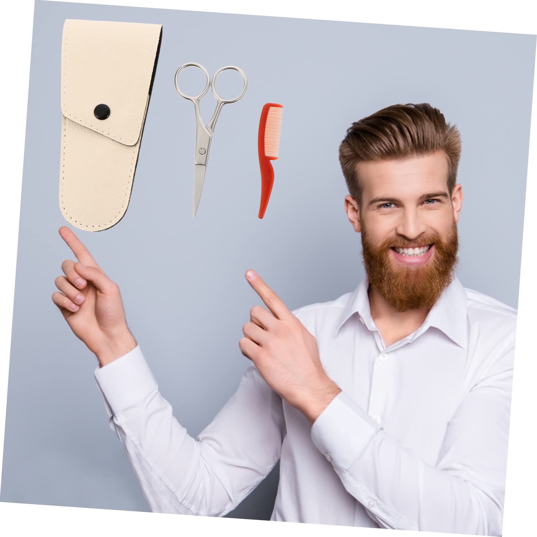 FRCOLOR 2sets Forbici Per Barba Acciaio Inossidabile e Pettine Con Custodia Kit Di Per Barba e Naso Comodo e Pratico Per Uomini