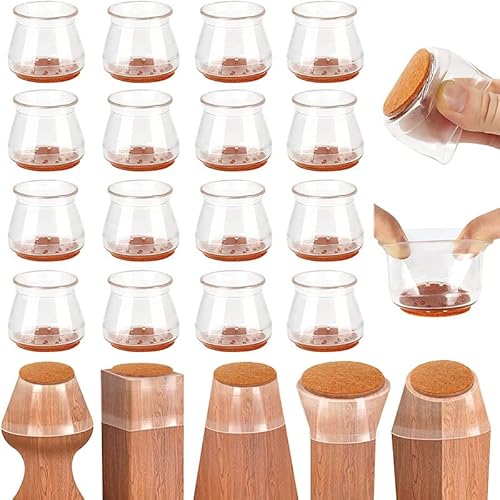Lot de 24 protections de pieds en silicone pour pieds de chair - Protecteurs de sol en bois dur - Protection des jambes en bois dur (transparent, moyen) Cover