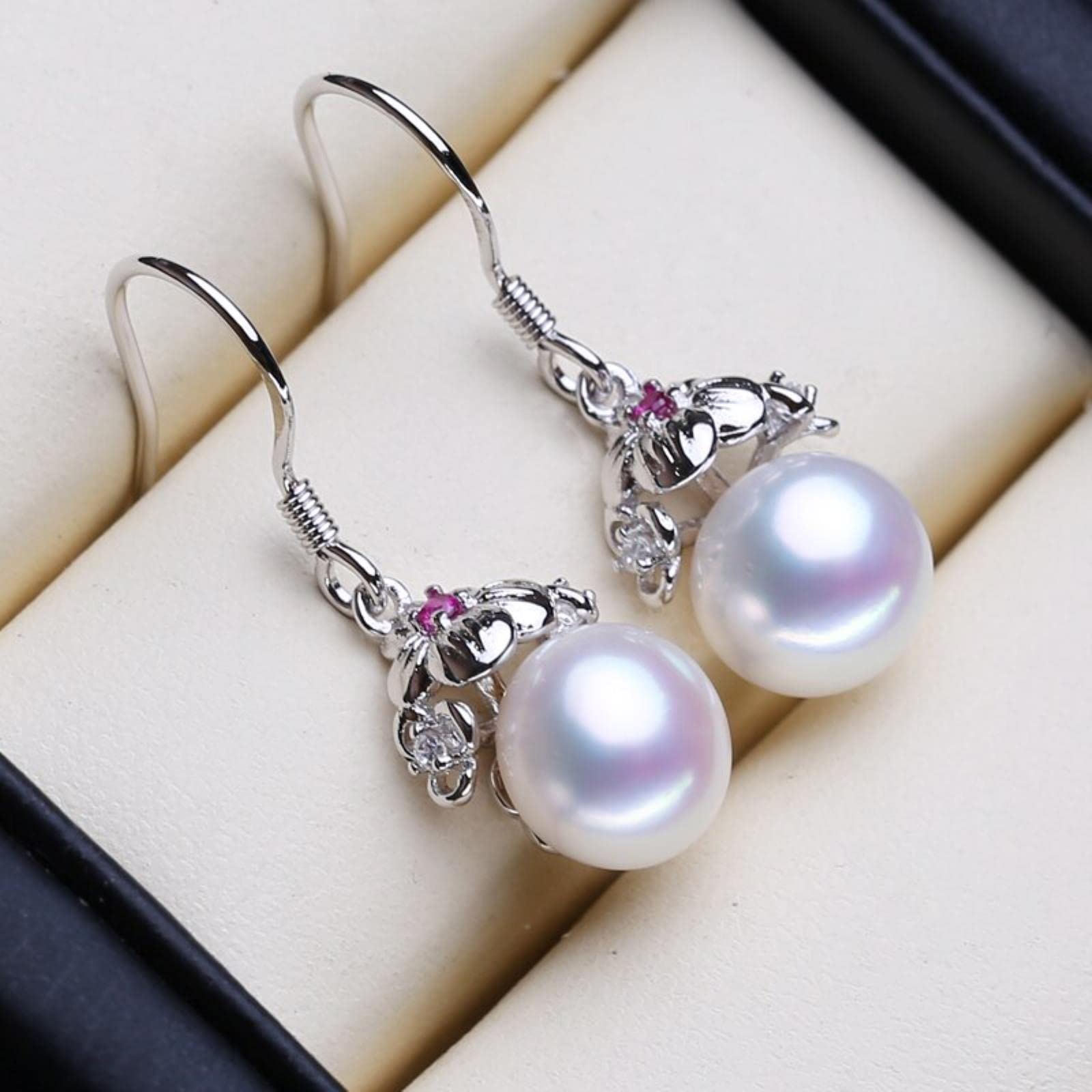 Conjuntos De Joyería De Plata De Ley 925, Pendientes De Perlas Naturales, Pendientes De Tuerca De Flor Bohemia, Collares Con Colgante De Rubí Para Mujer