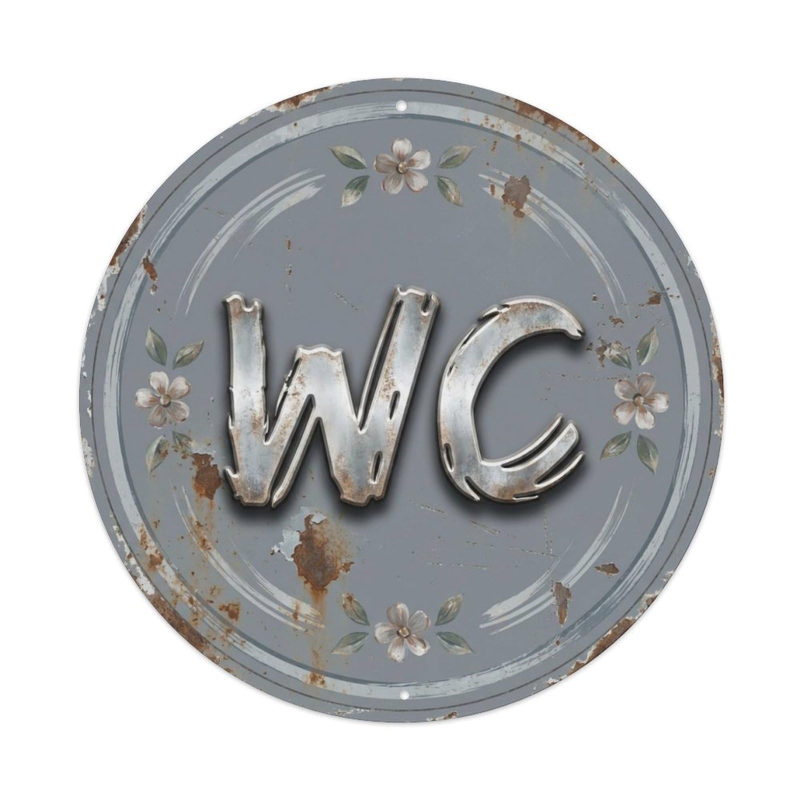 Fqcyn Style Toilet （Wc） Aged Shabby Restroom Wall Plate Metal Tin Sign Plaque Wall Decor For Cafe, Club Bar, Office, Home Garden Round Metal Poster 8X8inch