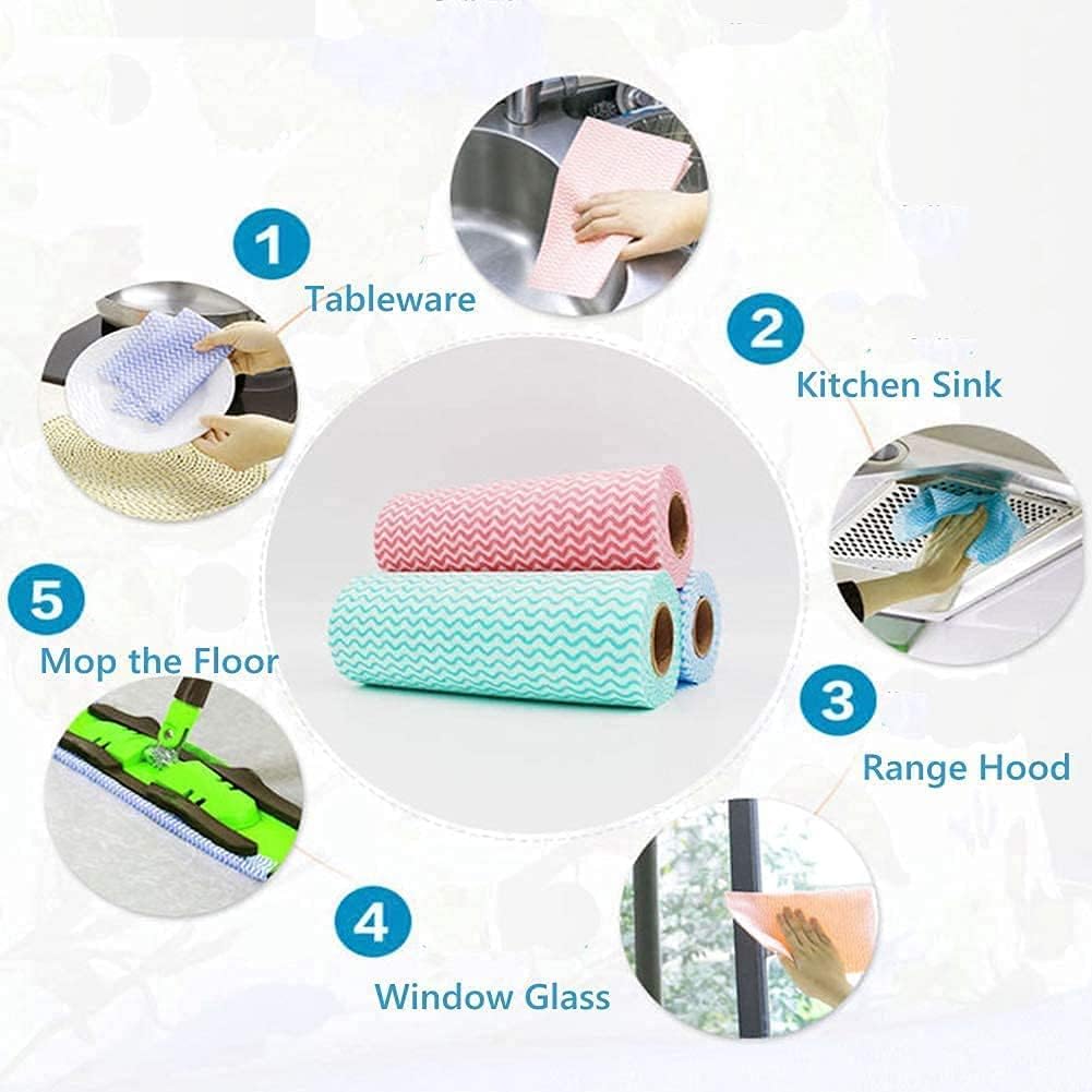 STARDOM MART Kitchen Must 3 Ply Kitchen Roll Cleaning Wipes Washable & Quick-Dry Non-Woven Dish Towel, Dishcloths for Kitchen Cleaning, Super Absorbent Reusable Tissue Roll 100 Pulls/Roll Pack of 3 4